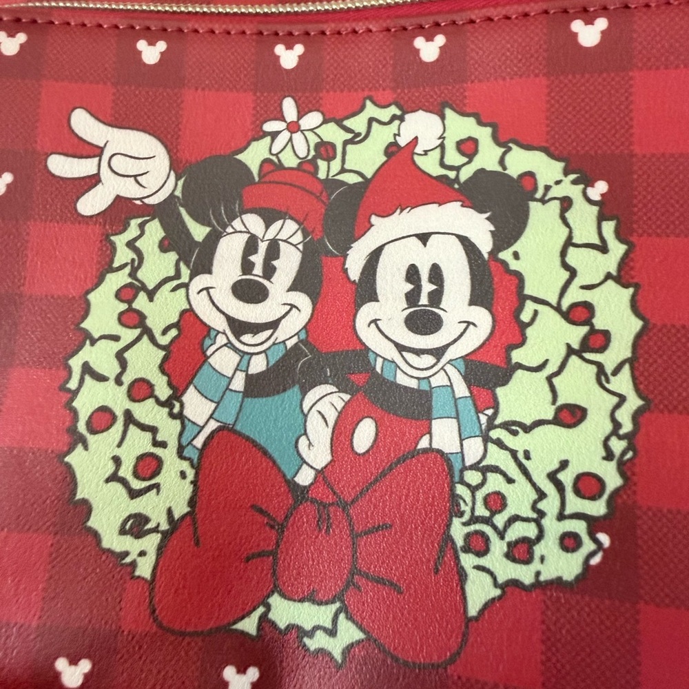 Disney Red Plaid Mickey and Minnie Holiday Pouch